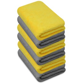 Towelogy® Microfibre Cleaning Cloths Grey 420GSM Large Thick Ultra Absorbent Multipurpose For Dusting Polishing Washing 40x40cm (Pack Of 12, Grey & Yellow)