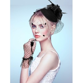SATINIOR Fascinators Hat for Women Pillbox Hat Black Veil Funeral Hat Tea Party Hat and Lace Gloves 50s Costume(Fresh Style)