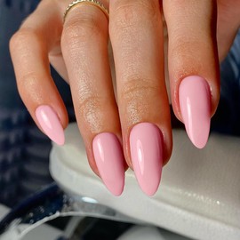48Pcs Pink Press On Almond Nails - Medium Length, Stiletto & False Nails, Thick Natural Acrylic Gel Finish