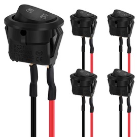 Pack of 5 Rocker Switches, Hanibos SPST Switch 10A/125V 6A/250V Rocker Switch (with Wire) Round Switch 2-Pin Rocker Switch Black for Car, Boat, Home Appliances