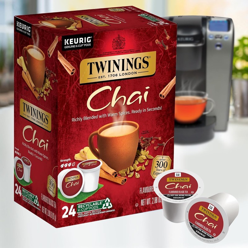 Twinings Chai Flavoured Black Tea K-Cup Pods for Keurig, Naturally