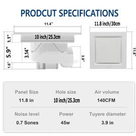 Jinhong Bathroom Fan Ceiling Mount Exhaust Ventilation Fan Ceiling Exhaust Fan Extractor Fan 141 CFM 1.2 Sones,Quiet Bathroom Ventilation Exhaust Fan for Shower,Restroom,Office,Home(Flat Plate)