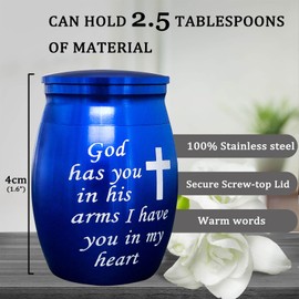 YIMSGO Small Urns for Human Ashes Keepsake, Mini Cremation Urn for Pet Ashes, Sharing Baby Dog Cat Necklace Holder, Tiny Little Memorial Gifts Funeral Urn for Ashes - Heart Shaped Box with Blue Light