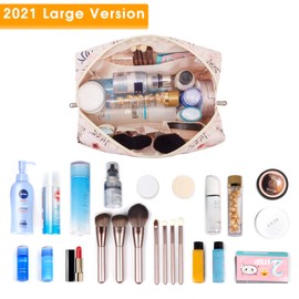 Large Make-up Bag, Zip Pocket, Travel Cosmetic Organiser for Women and Girls, Beige flamingo