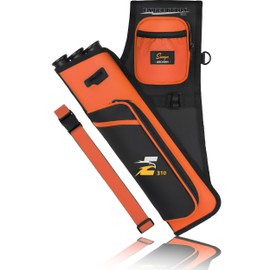 SUNYA Archery Hip Quiver for Arrows. Includes 3 Tubes Arrow Holder, Accessories Pockets and Waist Belt. Fit for Compound and Recurve Bow Practice. (Left Hand-Orange)