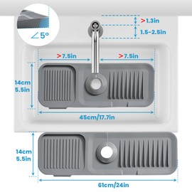 Kitchen Silicone Sink Splash Guard - PVOGRT Kitchen Sink Area Faucet Mat 24in Kitchen Splash Guard Behind Faucet Handle Drip Catcher Tray for Bathroom Sink Sponge Holder Bathroom Accessories-Gray