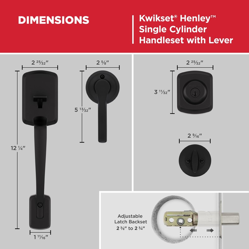 Kwikset Henley Front Door Lock Handle and Deadbolt Set, Entry