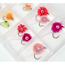 Bead Head Glo Bugs and Big Lead-Eyes Eggs for Trout Fishing Flies | 12 Flies | Rainbow Trout Pike Flies