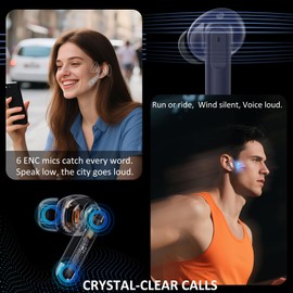 Wireless Earbuds Bluetooth 5.4, 6 Mic ENC Noise Cancelling Clear Call, in Ear Buds Deep Bass HiFi Stereo Sound, Big Dual LED Display 48H Playtime Earphones, IPX7 Waterproof Headphones for Android iOS