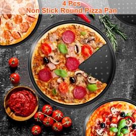 mobzio Round Pizza Pans with Holes, 4Pcs Pizza Pan for Oven, Perforated Pizza Tray for Oven, Non-Stick Pizza Baking Pans, Pizza Baking Sheet for Home Kitchen, Pizza Pan Set 9/10/11/12 Inch