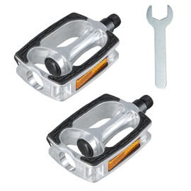 Disnace Universal Bike Pedals, Mountain Bike Pedals, Aluminum Alloy Bicycle Pedal, Reflective Strips Bicycle Pedal for MTB, Road, BMX, E-Bikes, Urban Commuting, Silver, With Open-End Spanner