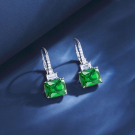 JiaYangJY Silver Square Princess Cut Cubic Zirconia Drop Earrings for Women Emerald Cut May Emerald Dangle Earrings for Weddings Birthday Party
