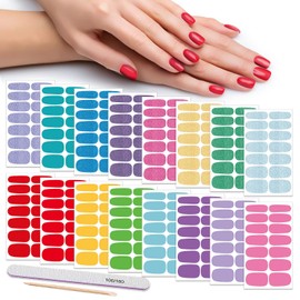 DANNEASY 16 Sheets Nail Wraps for Women Nail Polish Strips Self Adhesive Nail Strips Stick on Nails Gel Acrylic Nail Accessories with 1pc Nail File, Cuticle Stick (Solid &Glitter)