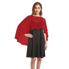 florynova Womens Chiffon Cape Shawls for Wedding Dresses Elegant Banquet Capelets Cover Up,Red