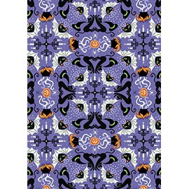 Lewis & Irene Haunted House Glow in The Dark Hats Cats & Bats Fabric, Spooky Blue