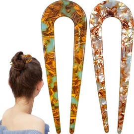 2Pcs French Hair Pins, U Shaped French Pin Hair Sticks Clip French Hair Pin for Women Girls Thick Long Hair, White & Orange