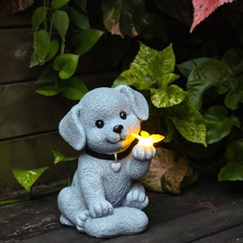 lekymo Solar Garden Decor Dog Statue with Butterfly Light Solar Lights Outdoor Waterproof Outdoor Solar Lights Garden Decor for Outside Lawn Decor Cute Dog Statue for Patio, Balcony, Yard Ornament