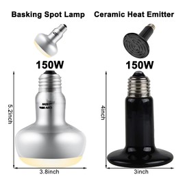 DXOPHIEX Dual Reptile Light Fixture,Reptile Heat Lamp Fixture with 150W Intense Basking Bulb&Ceramic Heat Emitter,Double Dome Heat Lamp for Lizard,Gecko,Bearded Dragon,Tortoise,Snake,Chameleon