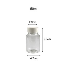 Pack of 12 50ml Transparent Empty Plastic Pill Bottles Capsule Box with White Screw Lid Portable Solid Powder Case Pill Container Storage Container for Liquid and Chemical Dispenser