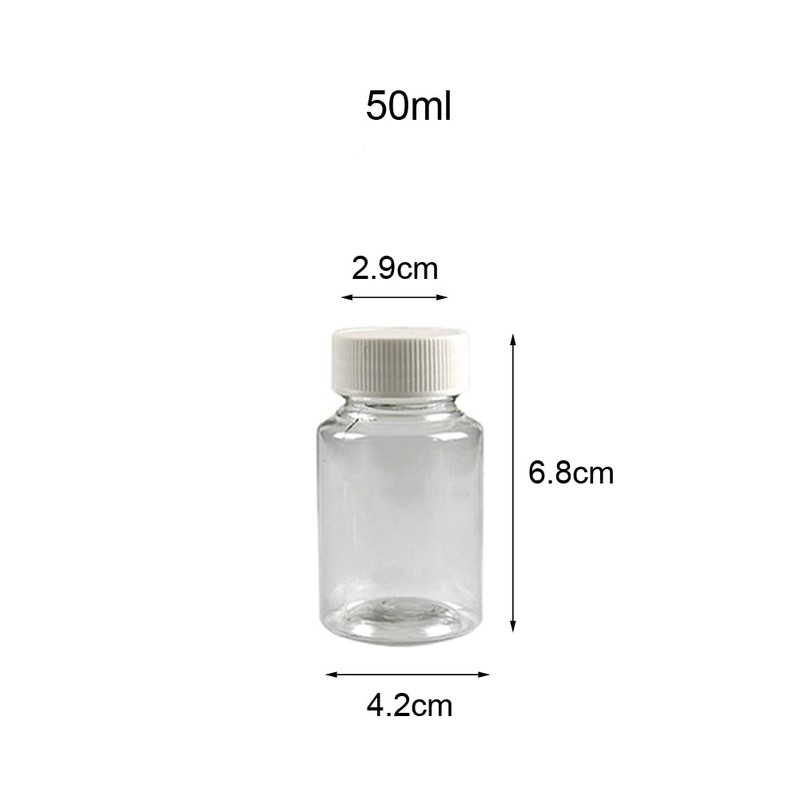 Pack of 12 50ml Transparent Empty Plastic Pill Bottles Capsule