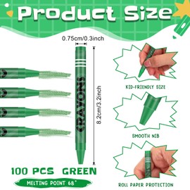 Tenceur 100 Pcs Single Color Crayon Bulk Crayons Coloring Crayon Party Favors Crayon Set Crayons for Adults Teacher Painting Classrooms Groups Party Art Gifts Supplies(Green)