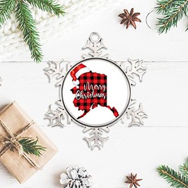 Alaska' Snowflake Ornaments State Shaped USA Santa Hat Christmas Tree Hanging Ornaments Holiday Decoration Farmhouse Ornament Souvenir Inspired Porcelain Gift