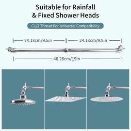 19 Inch Shower Head Extension Arm, Upgrade Flexible Height & Angle Adjustable Shower Arm Extender with Lock Joint, G1/2 Universal Connection for Rain & Handheld Shower Head (Chrome, 19)