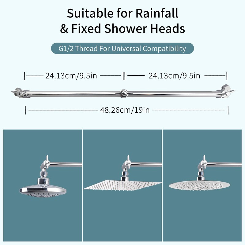 19 Inch Shower Head Extension Arm, Upgrade Flexible Height &