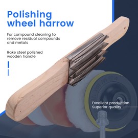 JIVIMOCO 15 Inch Polishing Wheel Rake for Compound Cleaning, Removal of Waste Compounds and Metal, Handle Wood Polishing Steel Rake