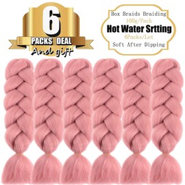 TENGSHUO FLY Rouge Pink Braiding Hair 6 Packs Synthetic Braid Hair Extensions Jumbo Ombre Braiding Hair 24 Inch or Box Braids Twist Crochet Braids(24"6Pack,Rouge Pink)