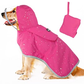 Lukovee Dog Raincoat, Adjustable Dog Rain Jacket with Clear Hooded Double Layer for Large Medium Small Dogs Puppies, Waterproof Rain Coat Poncho with Reflective Storage Pocket & Rim (FU,M)