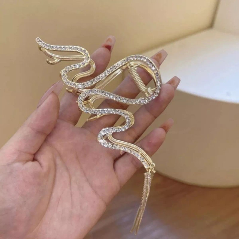 Universo en Linea Pinza Cabello Diseño Serpiente Diamantes Brillantes Metal