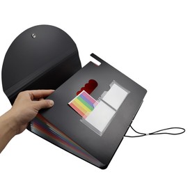 WOSHIGOU 12 Pockets Expanding File Folder, Accordion File Organizer with Colorful Tabs, Document Receipt Holder for Office, School, Home - Letter/A4 Size, Black, 1 PCS