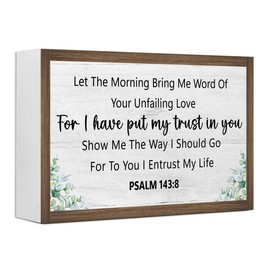 I Have Put My Trust In You Psalm 143:8 Bible Verse Wooden Box Sign Desk Decor,Rustic Scripture Wood Block Plaque Sign for Christian Farmhouse Home Office Shelf Tabletop Wall Decor