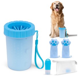 [nagasawa moko] Dog Foot Washing Cup, Water Absorbing Towel, Portable Bottle, Waterproof Pouch Included, Convenient for Wiping Your Feet and Paws Care After Walks, Portable Dog Supplies Care Set for