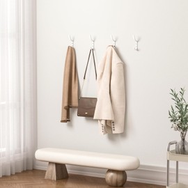 GWAAZXGZ Wall Hooks for Hanging Coat - 5 Pack White Arc Double Hooks, Sturdy Metal Matte Finish, Organize Coats, Hats, Bags in Entryway, Closet, Bedroom