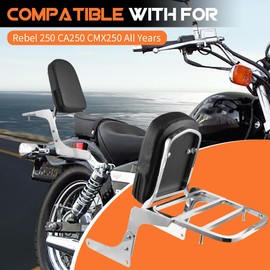 AUFER Detachable Chrome Rear Passenger Backrest Sissy Bar With Backrest Pad And Luggage Rack Compatible With For Rebel 250 CA250 CMX250 All Years