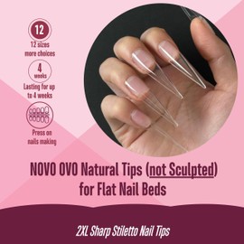 NOVO OVO Halloween XXL Straight Sharp Stiletto Natural Nail Tips Press on (not Sculpted), Normal Thick Extra Long Soak Off Soft Gel Fake Nail Extension, Full Cover False Nails for 12 Sizes 240 pcs