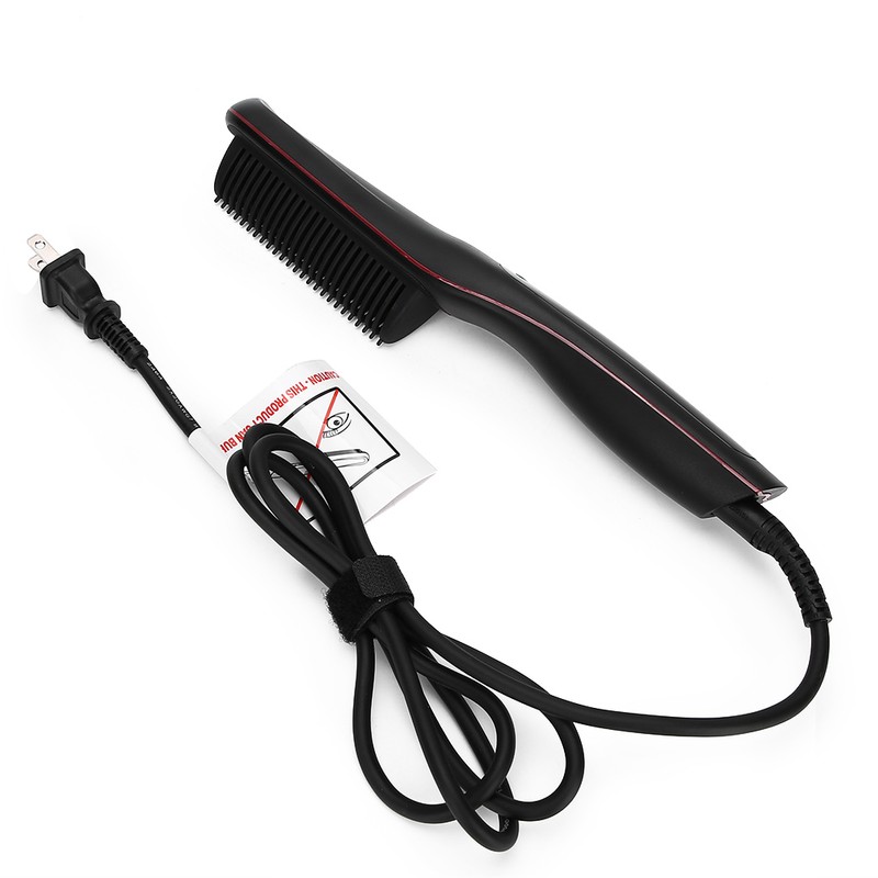 Electric Hair Straightener Comb Anti Scald Beard Straightener Brush (Black