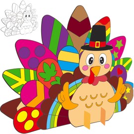 Color Your Own Turkey Puzzle Crafts DIY Standing Turkey Craft Kits for Kids Thanksgiving Day Supplies Fall Themed Party Coloring Projects 10 Sets