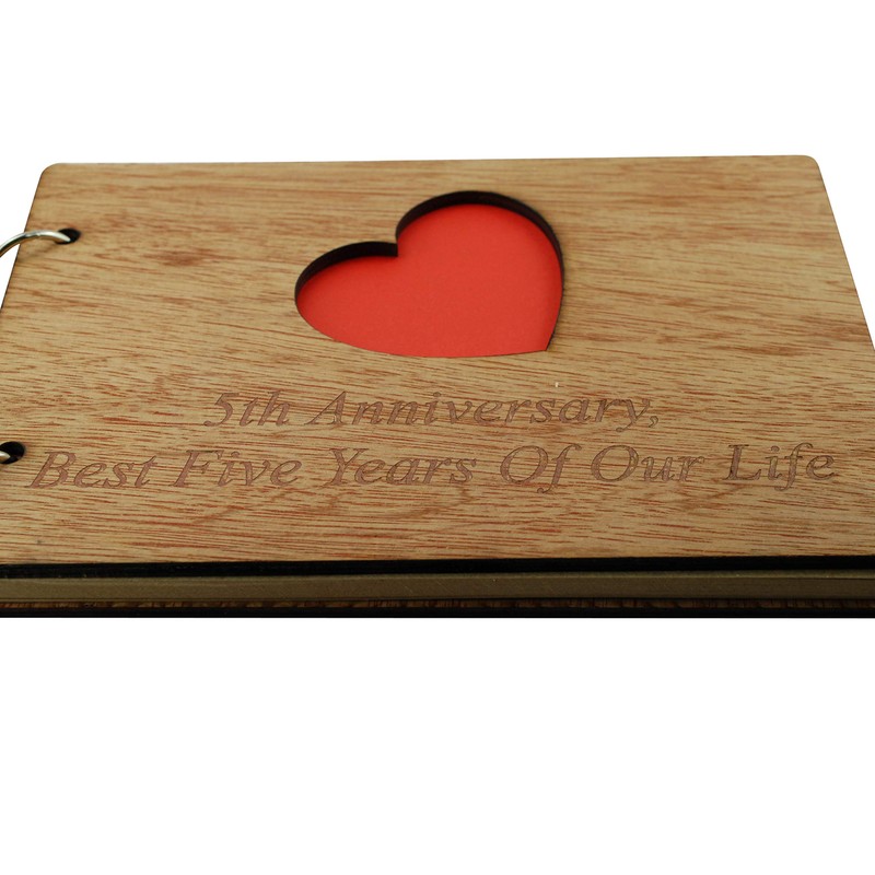 Wood Anniversary Scrapbook Gift Idea Engraved With 'Fifth Anniversary, Best