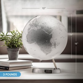 Waypoint Geographic Light & Color Globe Silver, 12" Illuminated Designer Series World Globe, Elegant, Minimalist Decorative Globe for Home and Office Décor