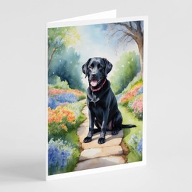 Caroline's Treasures Labrador Retriever Spring Path Greeting Cards Pack of 8 Blank Cards with Envelopes Whimsical A7 Size 5x7 Blank Note Cards