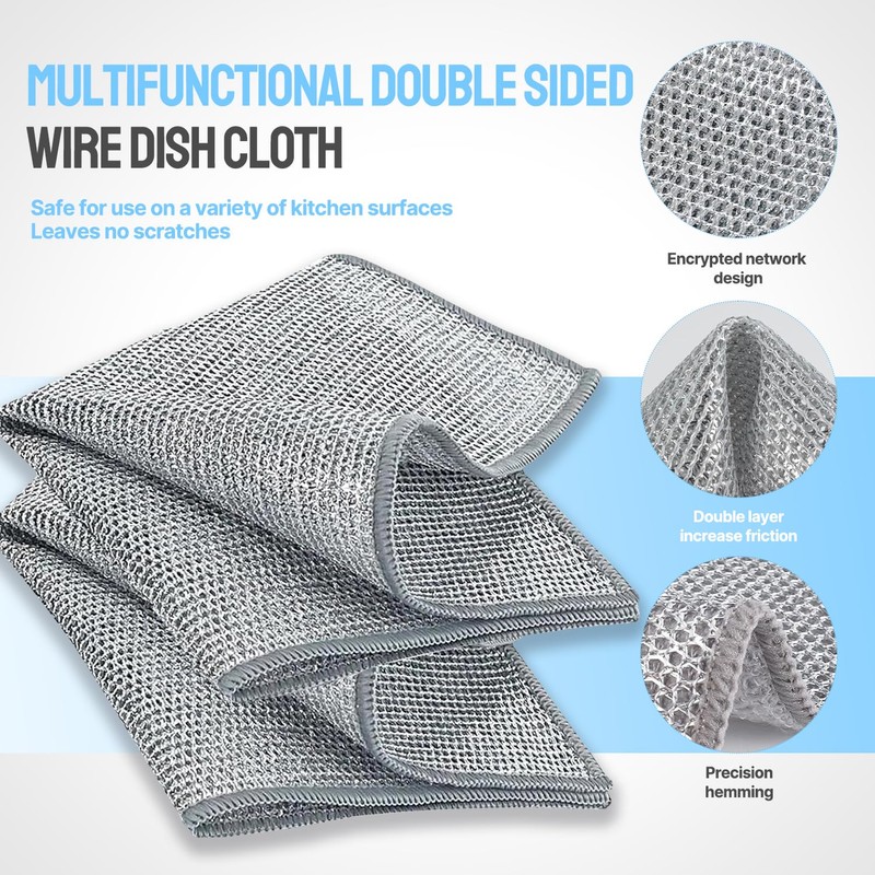 YIGAARUI Wire Dishwashing Cloth Non Scratch Dish Scrubbing Cloth，Multipurpose Wire
