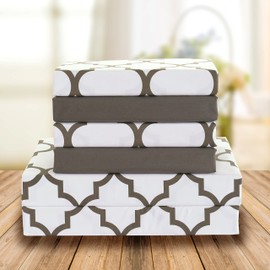 Elegant Comfort 6-Piece Quatrefoil Printed Deep Pocket Bed Sheet Set, Luxurious Silky 1500 Thread Count Bed Sheet Set Ultra Soft Wrinkle Resistant Bedding Set, King, White