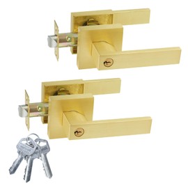 JO.KO Door Locks - Interior & Exterior Door Lever Handle with Keys - Golden Door Handles for Bedroom - Anti-Bump Resistant - Reversible for Right & Left Sided Doors