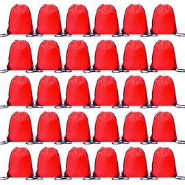 30 Pcs Drawstring Bags Bulk, Polyester Draw String Bags, Gym Sports Cinch Bag Drawstring Backpack for Women Men, Red