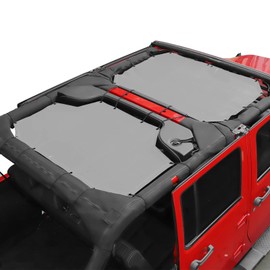 JeCar JKU Sun Shade Mesh Sunshade Provides UV Sun Protection Exterior Accessories for Jeep Wrangler 2007-2018 JK Unlimited 4 Door Front & Rear, Gray