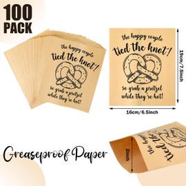 Reallnaive 100 Pcs Soft Pretzel Bags 7.48 x 6.5 Inch Tied the Knot Soft Pretzel Bags Grease Resistant Pretzel Bags for Reception Party Supplies and Wedding Favor