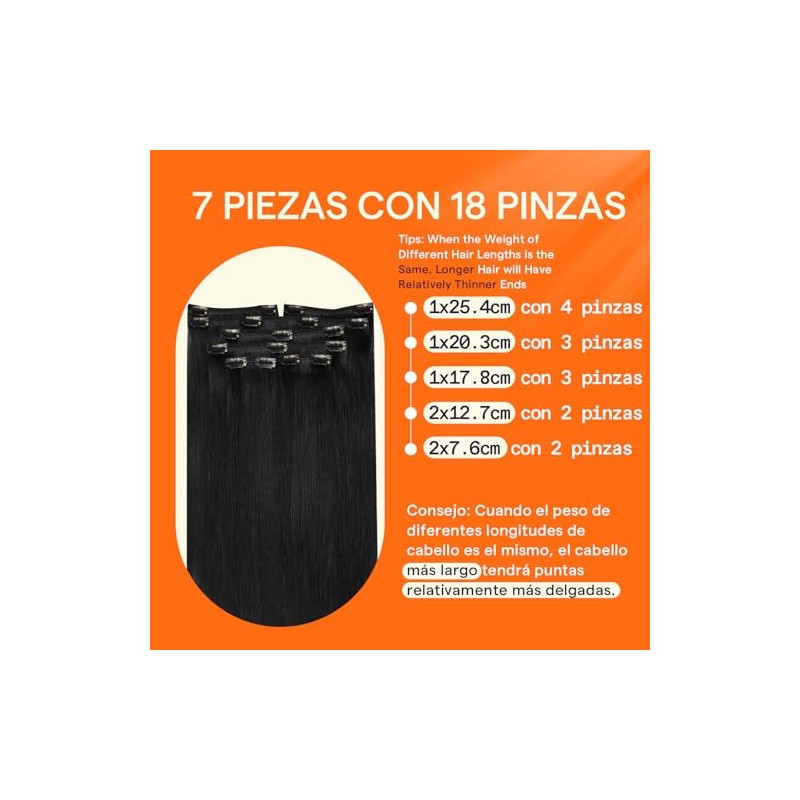Full Shine Extensiones de Cabello con Clip Rubio y Negro